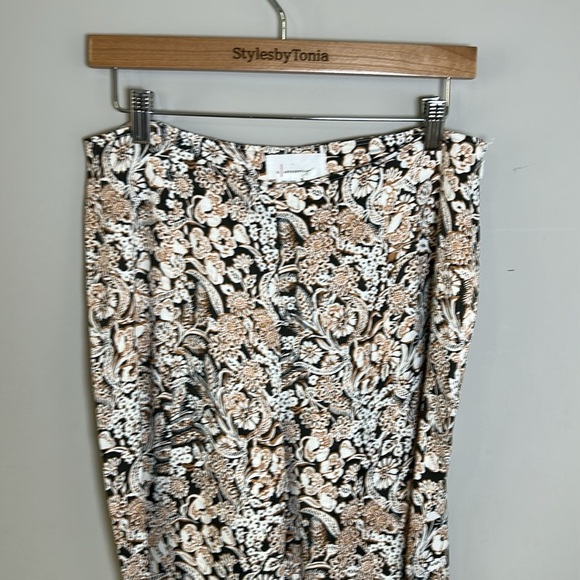 Anthropologie Satin Flare Leg Paisley Print Pants Tan Beige High Rise Sz 10 - Picture 5 of 14